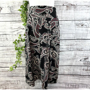 Christopher & Banks Skirt size 10 Black Red Paisley A Line Midi Boho Modest Slim